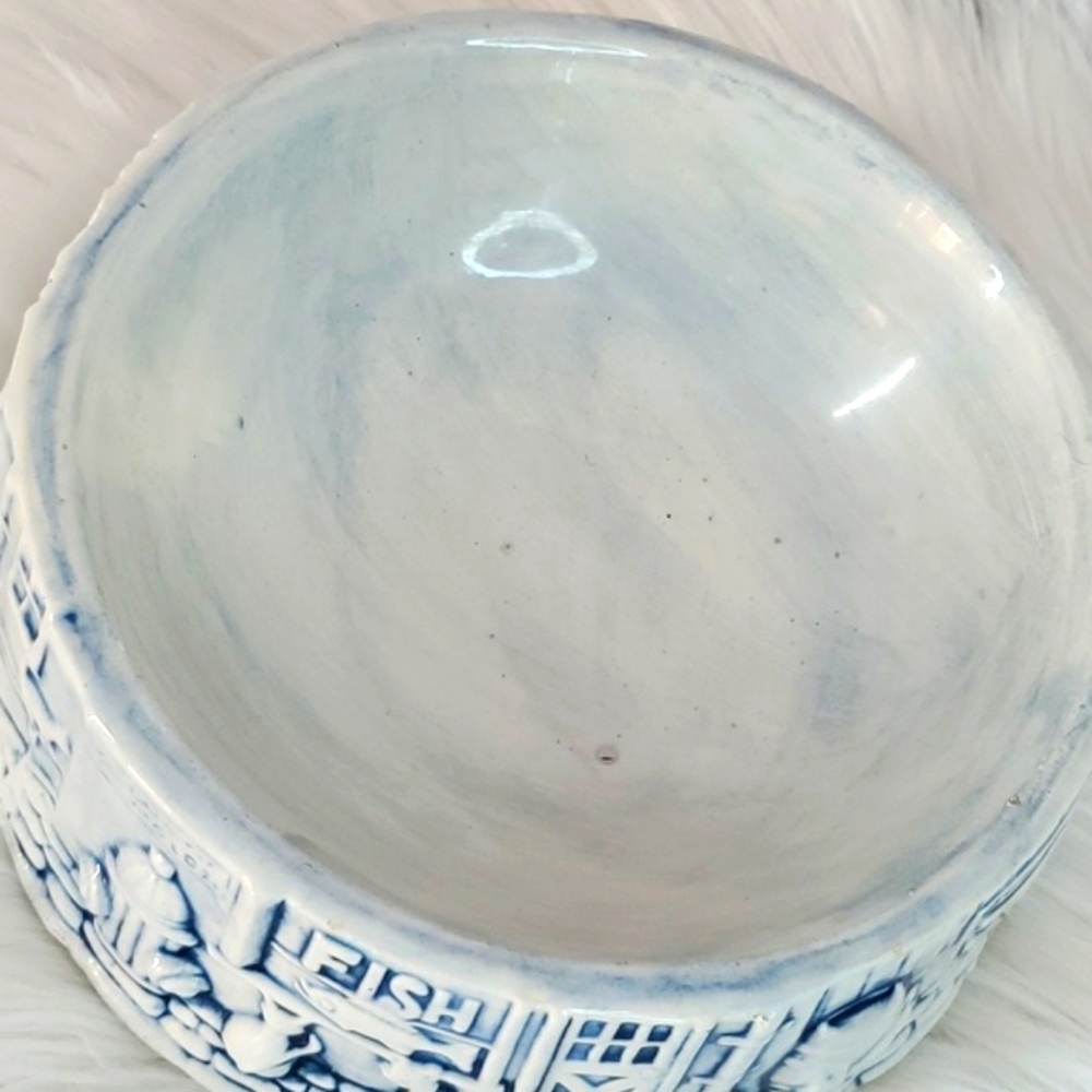 Vintage 90s Ceramic Handpainted Molded Textured 3D Signed Animal Pet Food Dish - Picture 12 of 17